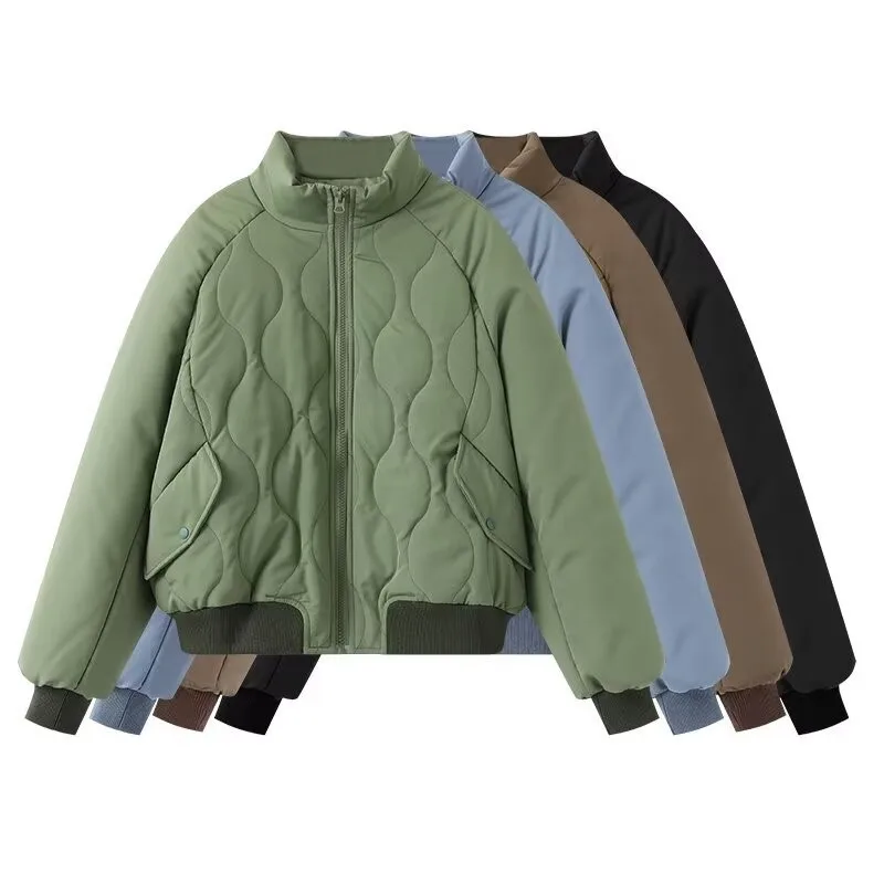 

2025 Autumn & Winter New Women's Solid-Color Warm Thicken Puffer Bomber Jacket Loose-Fit Cotton-Padded Windproof Jacket Coats