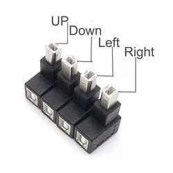 Adaptador de extensão para scanner de impressora, caixa do disco rígido, cima para baixo, ângulo esquerdo e direito, USB 2.0, tipo B, macho para fêmea, 90 graus