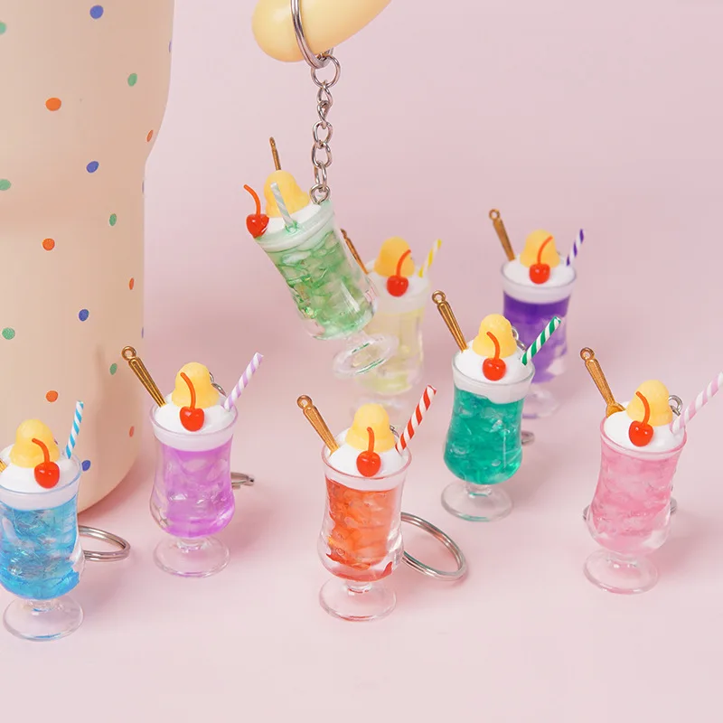 New Simulation Ice Cream Cup Model Key Chain Pendant Cute Ice Dream Cup Pendant Key Ring Party Gift Jewelry