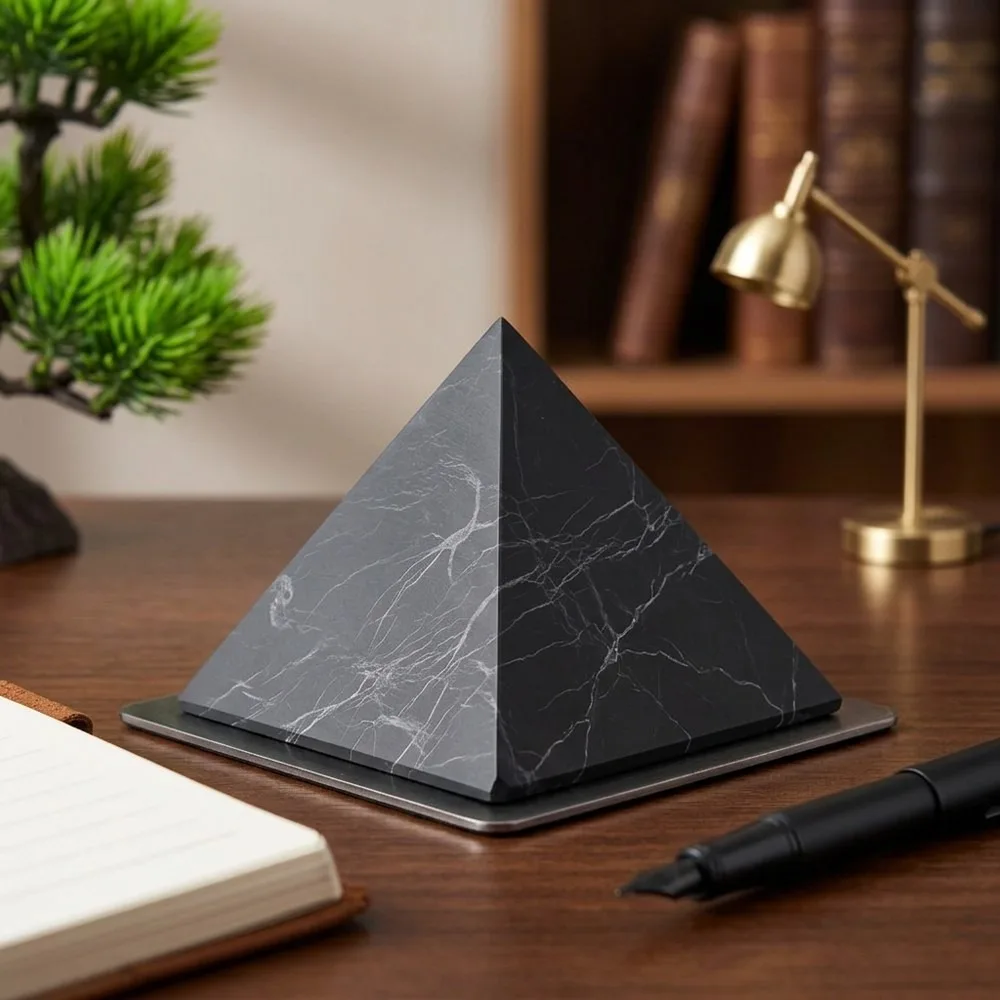 Raw Shungite Pyramid Tower, Natural Stone Chakra Healing Crystal Point, EMF Radiation Protection Meditation Decor