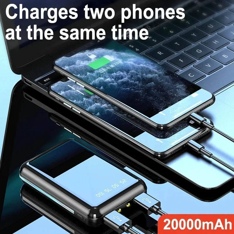 باور بانك صغير جديد بقدرة 20000 مللي أمبير في الساعة، بطارية خارجية شحن سريع مع شاشة رقمية بإضاءة LED لهاتف آيفون وسامسونج وهواوي وشاومي