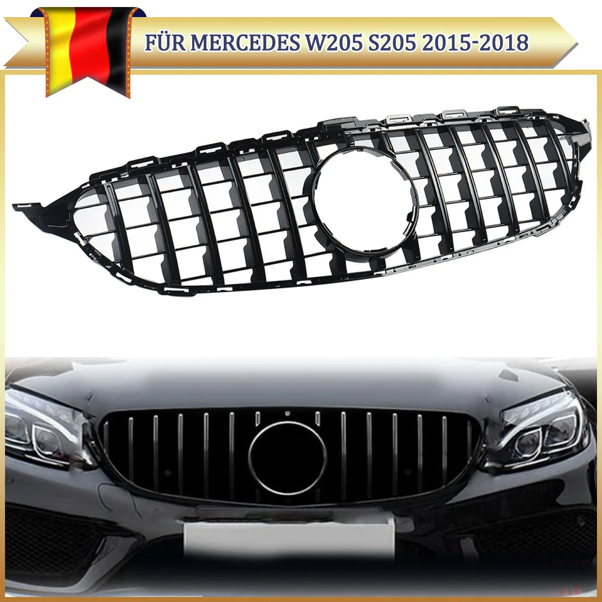Auto-Kühlergrill Ersatz für Mercedes Benz C-Klasse W205 C180 C200 C300 2015 2016 2017 2018 Panamericana GT-Stil Frontgrill
