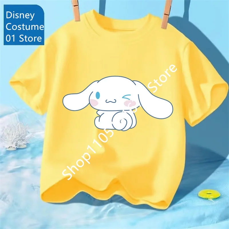 Sanrio Cinnamoroll Kinder T-shirt Top Nieuw Korte Mouw Big Ear Dog Cinnamoroll Gedrukt Ouder-kindkleding