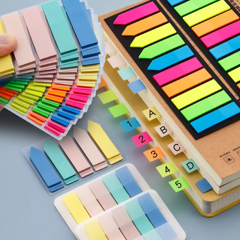 Multi colors PET Fluorescent Index Sticky Notes, Student Office Marking Bookmark Indication Note Stickers Index Stickers