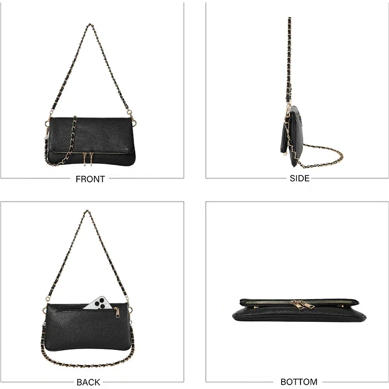 Pebbled Lychee Texure Umhängetasche, kompakte, schicke Umhängetasche mit Unterarmkette, elegante, trendige, kleine, quadratische Damen-Clutchtasche – Detail 2