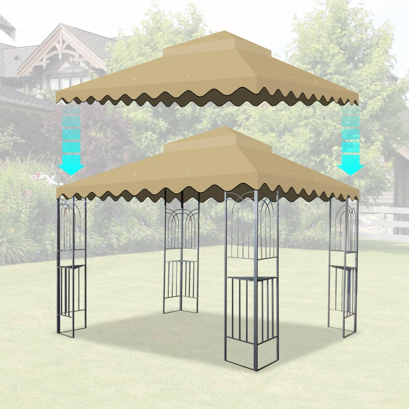 

Outdoor Patio Gazebo Replacement Canopy Double Tiered Gazebo Tent Roof Top Cover Only Wavy Border Frame Not Include Khaki