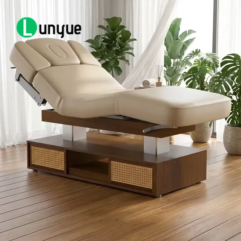 Electric Adjustable Wood Massage Bed Spa Lash Beauty Lounger for Bedroom Living Room Hotel Furniture Comfortable Design