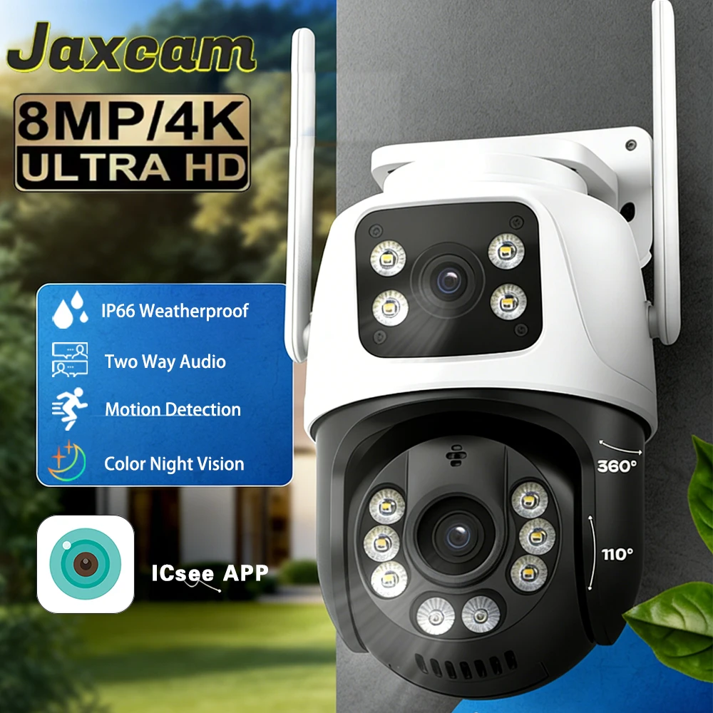 

Камера iCSee APP 4K 8MP HD с ночным видением, Wi-Fi, PTZ, для улицы, с двумя экранами, обнаружением человека, двумя объективами, IP-камера для защиты и безопасности