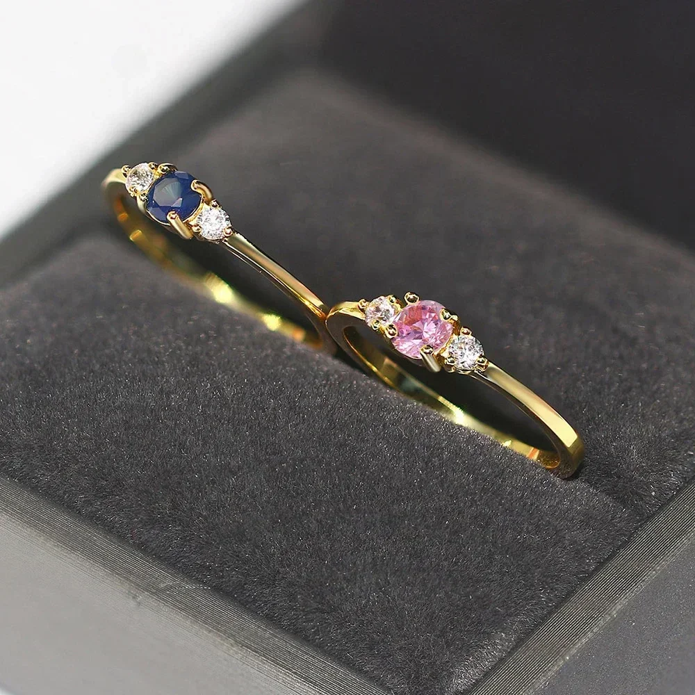 Women Trendy Inlaid Crystal Ring Cute Colorful Gemstone Gold Color Rings Dainty Wedding Accessory Fashion Jewelry Gift