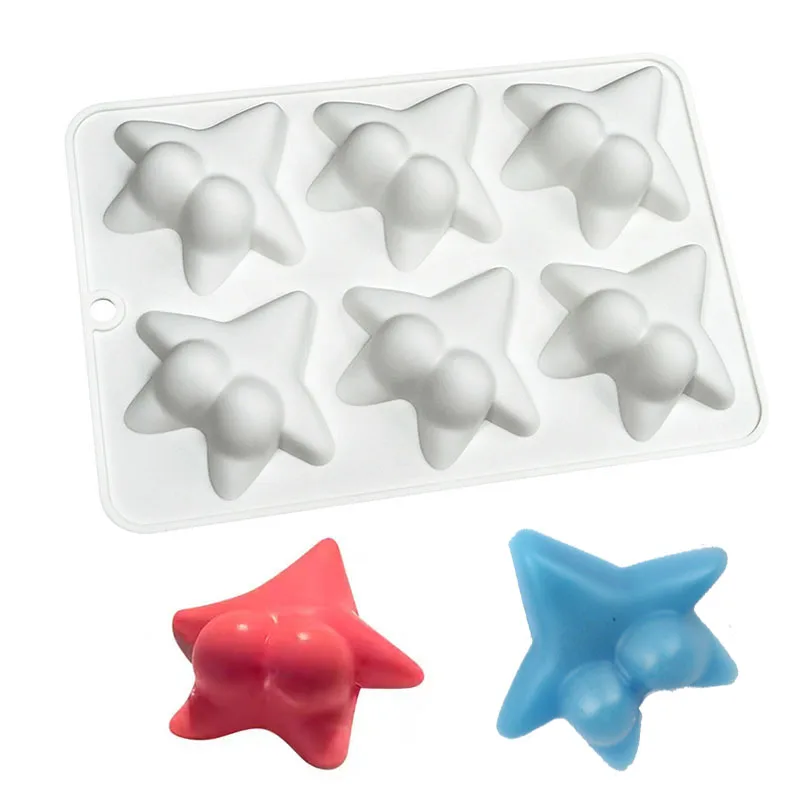 3D Starfish Mousse Cake Silicone Mold Cartoon Star Soap Candle Ice Cube Tray Wax Melts Crayon Jelly Resin Kitchen Baking Tools