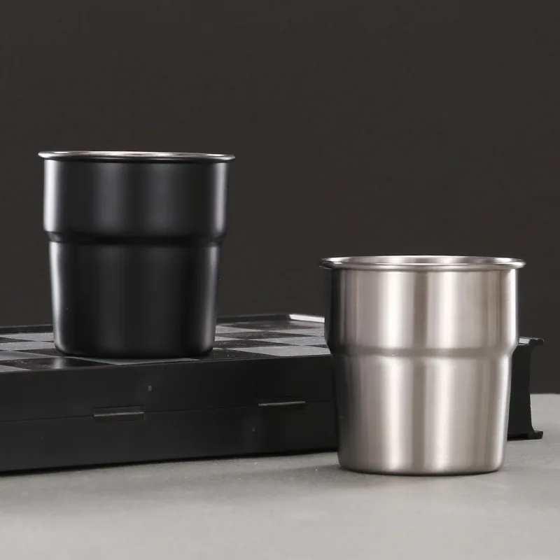 304 Stainless Steel Stacked Water Cup Single Layer Curled Outdoor Camping CoffeePortable Swallow Cup