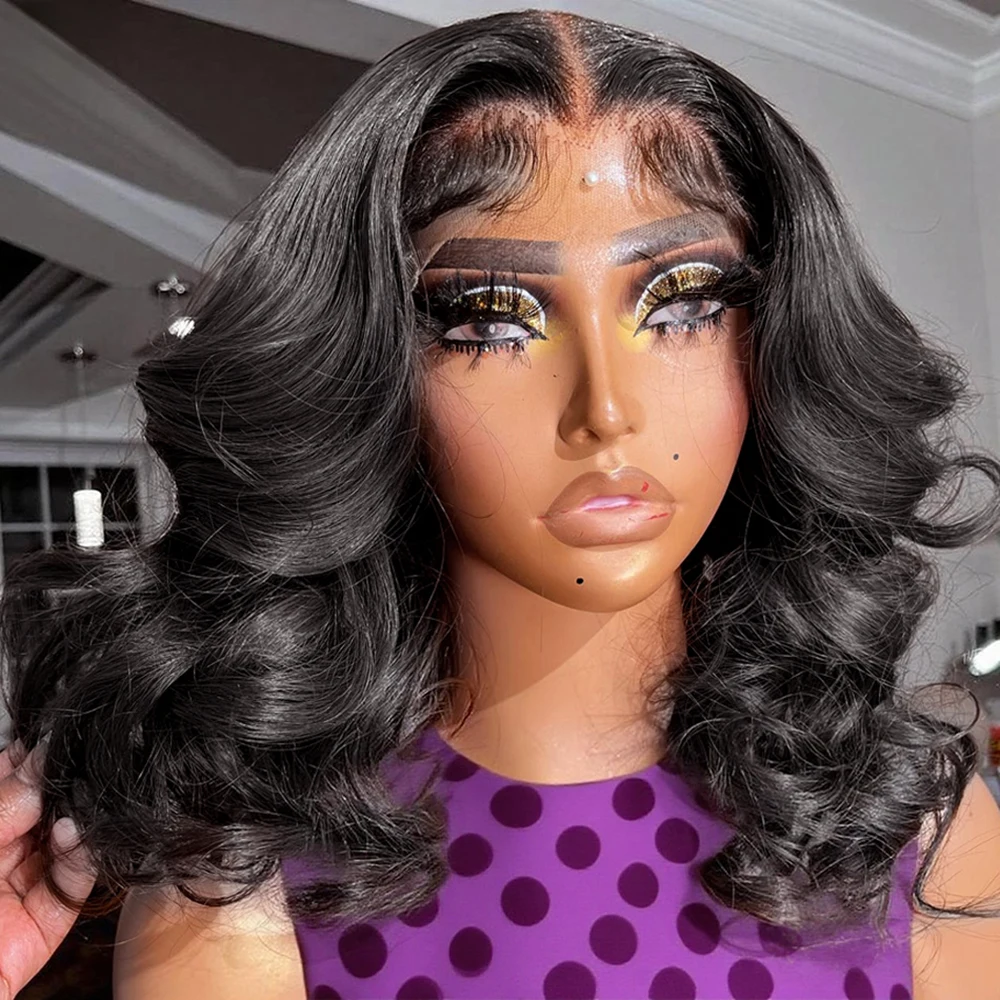 

Бесклеевой парик 250% объемной волны, готовый к ношению, предварительно выщипанный, 100 человеческих волос, короткий парик Боб, 13x4, 7x5, волнистый, без клея, для чернокожих женщин