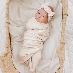3PCS Set Newborn Swaddle Blanket And Hat Set Boys Girls Jersey Knit Baby Swaddle Wrap Photography Props Baby Supplies