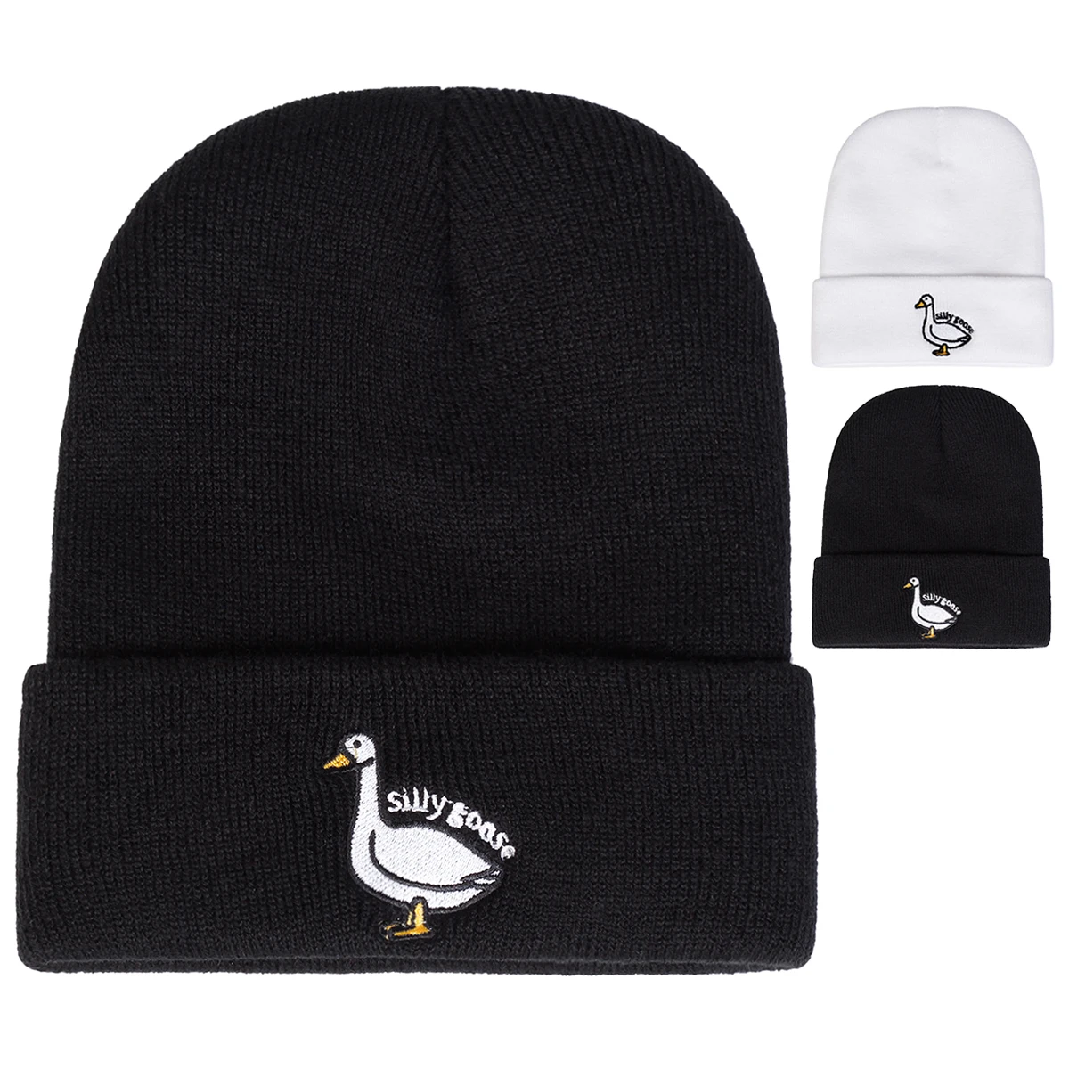 Unisex Silly Goose Cartoon Embroidery Beanies Autumn Winter Warm Beanie Hat Caps for Women Men