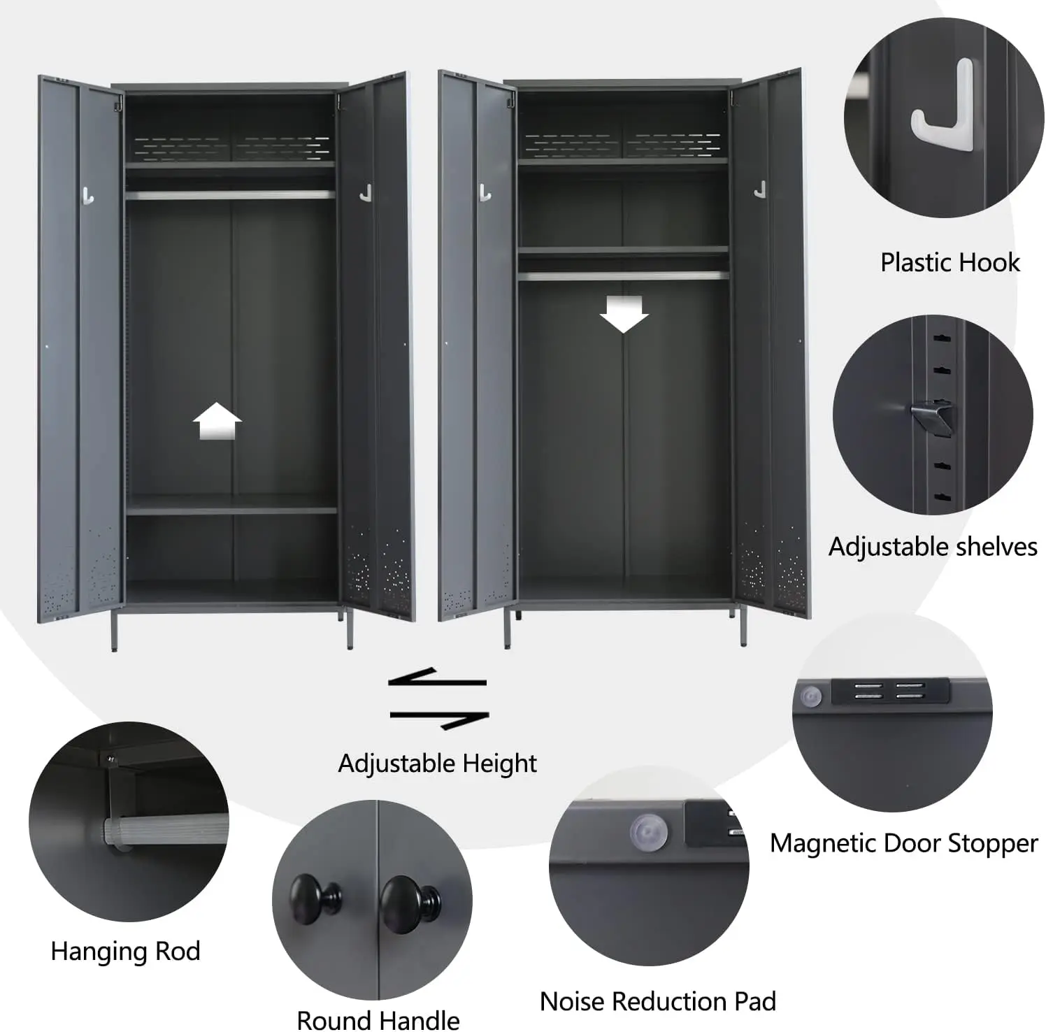 Metal Storage Cabinet with Hanging Rod, Wardrobe Armoire Closet for Bedroom, Laundry Room image 4