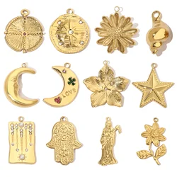 3pcs/Lot Moon Leaf Stainless Steel Diy Charms Women Daisy Flower Star Earring Necklace Making Hamsa Hand Pendant
