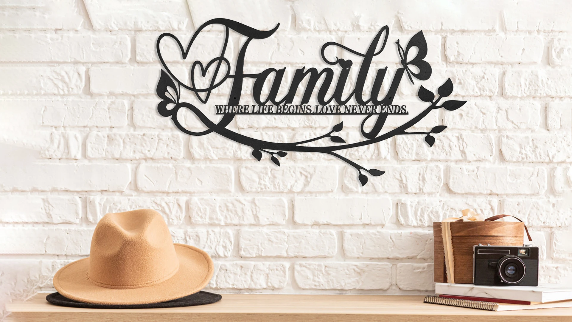 

Home Decor, Wall Metal Sign, Black Wall Art Flower Letter Sign, Metal Happy Home Wall Art, for Home Decorations