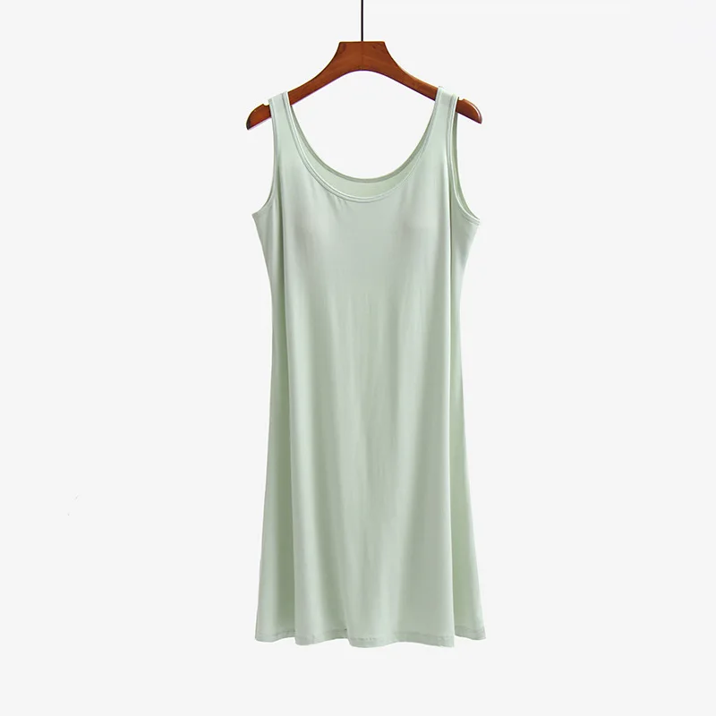 Tanktop Modale Bh Gewatteerde Slaapjurk Vrouwen Zomer Nachthemden Nieuwe Dunne Effen Kleur Mouwloze Huiskleding Dames Sleepshirt