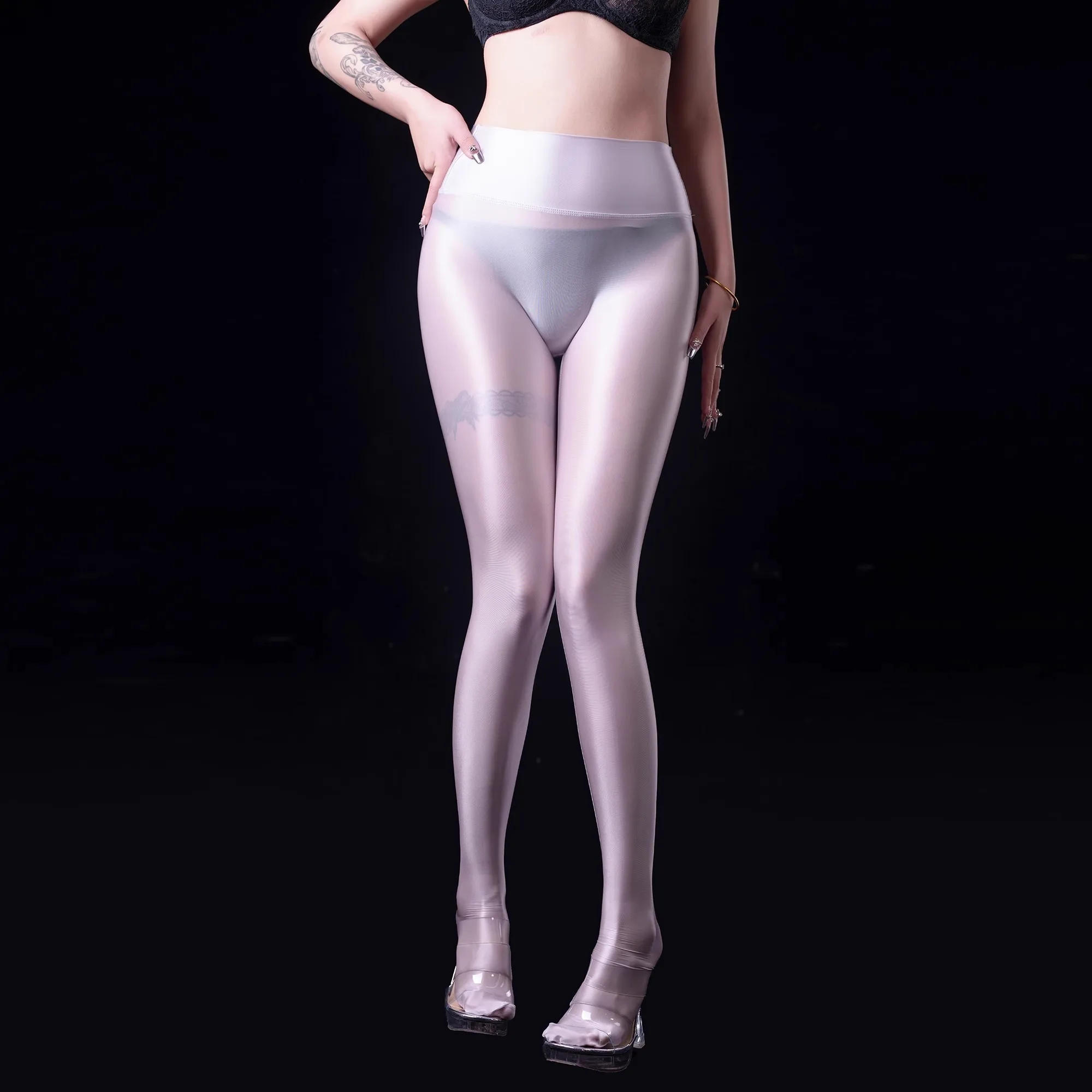 

High Waist Sexy Yoga Pants for Women Tight Leggings thin Sheer See Through Oil Glossy Elastic Shaping pantihose comfortable