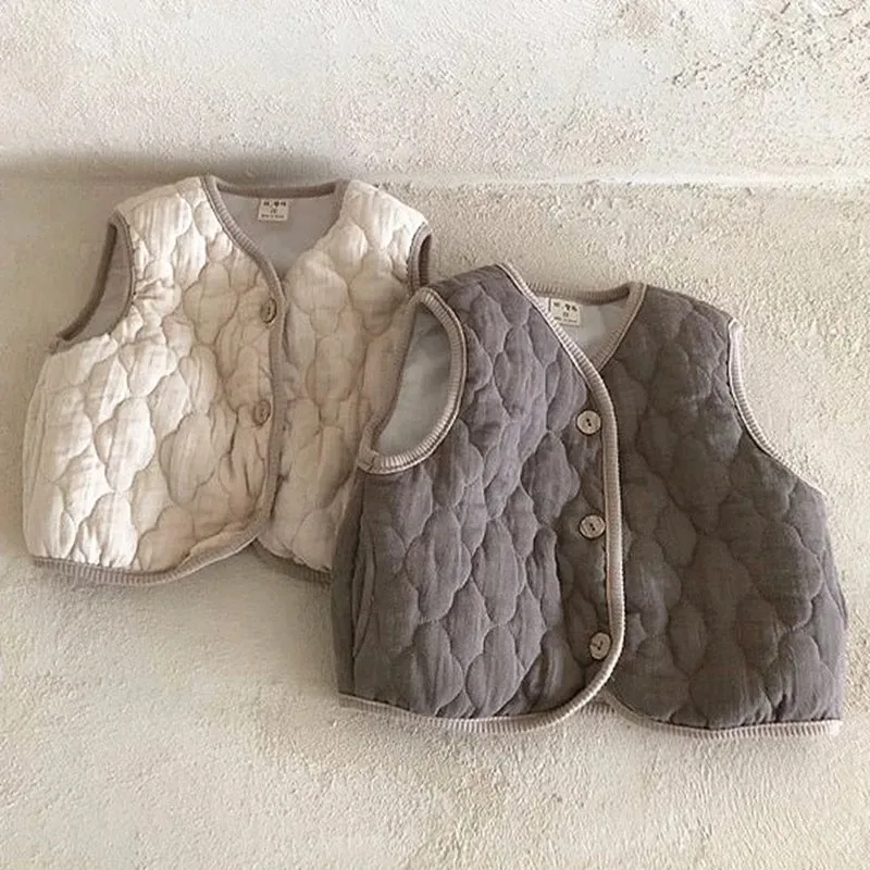 

Baby's Autumn Winter Vests Solid Color Cotton Padded Korean Style Infants Sleeveless Coats Toddlers Kids Waistocats