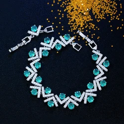 ThreeGraces New Trendy Light Green Zirconia Luxury Geometric Link Chain Bracelet for Women Luxury Bridal Party Jewelry BR406