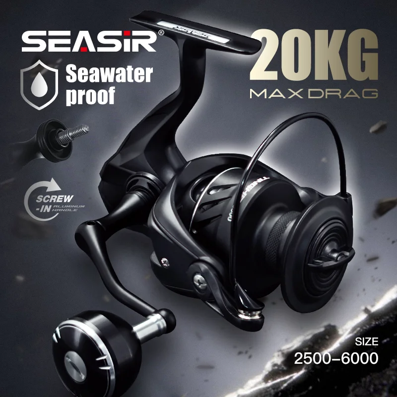 SEASIR TINGHE Spinn-Angelrolle, 5+1BB, 20 kg, maximale Zugkraft, 5,2:1, 2500–6000, meerwasserbeständiger Aluminium-Power-Griff, hochwertige Spule