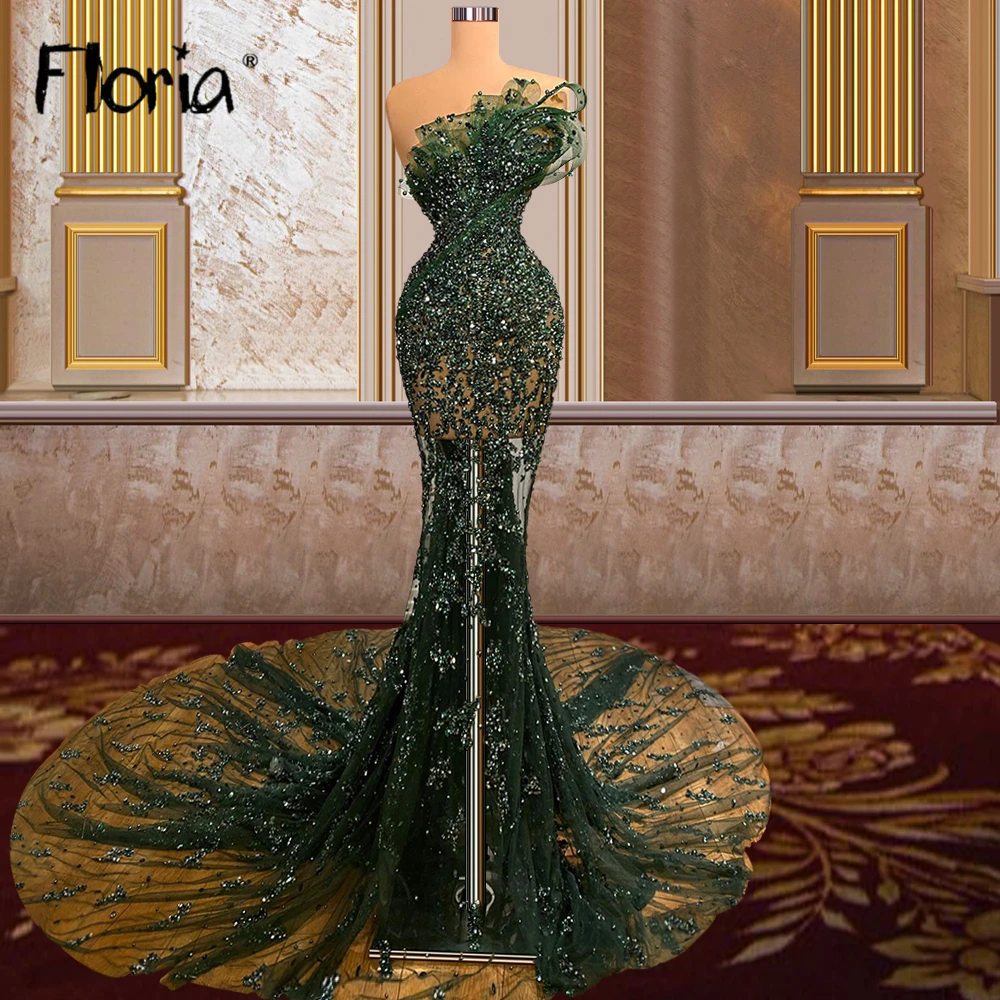 Abiti da sera eleganti a sirena verde fioria abiti 2022 Tulle con perline di lusso per le donne abito da festa a sirena Vestido De Novia