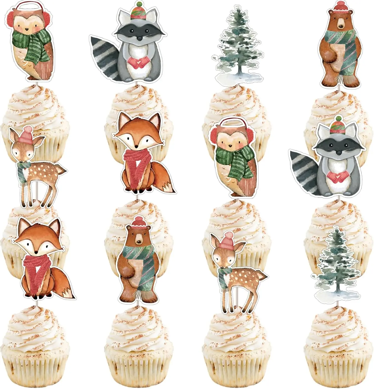 

36PCS Winter Woodland Birthday Decor Baby Shower Cupcake Toppers Creatures Theme Birthday Party Supplies