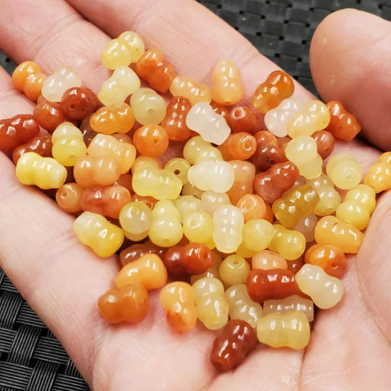 Jade Scattered Beads Xinjiang Hetian Jinsi Jade Gourd Scattered Beads7*9mm Quartz Rock Jade Crafts through Hole Gourd Beads