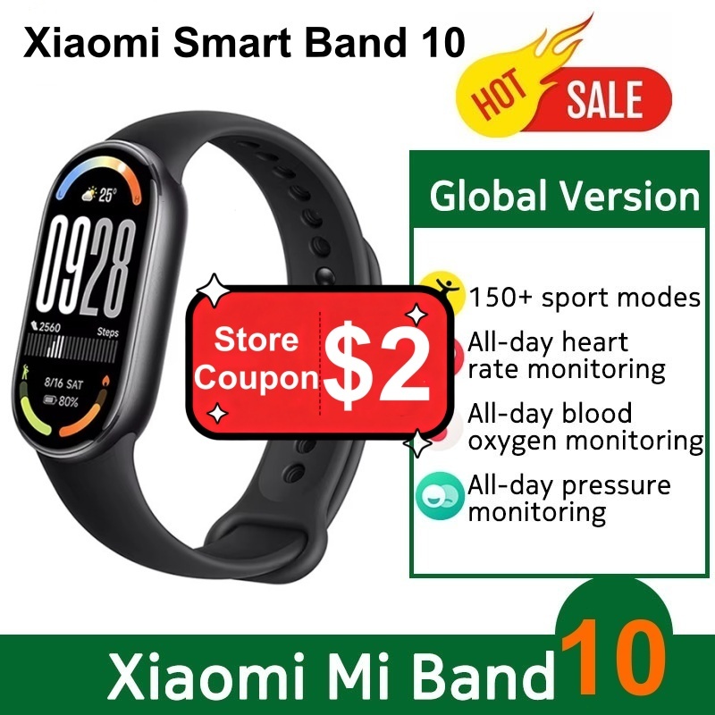  Global Version Xiaomi Smart Band 10 150+ Sports Modes Sleep Monitoring 1.72" AMOLED Display 21-day Battery Mi Wrist Sport Watch 