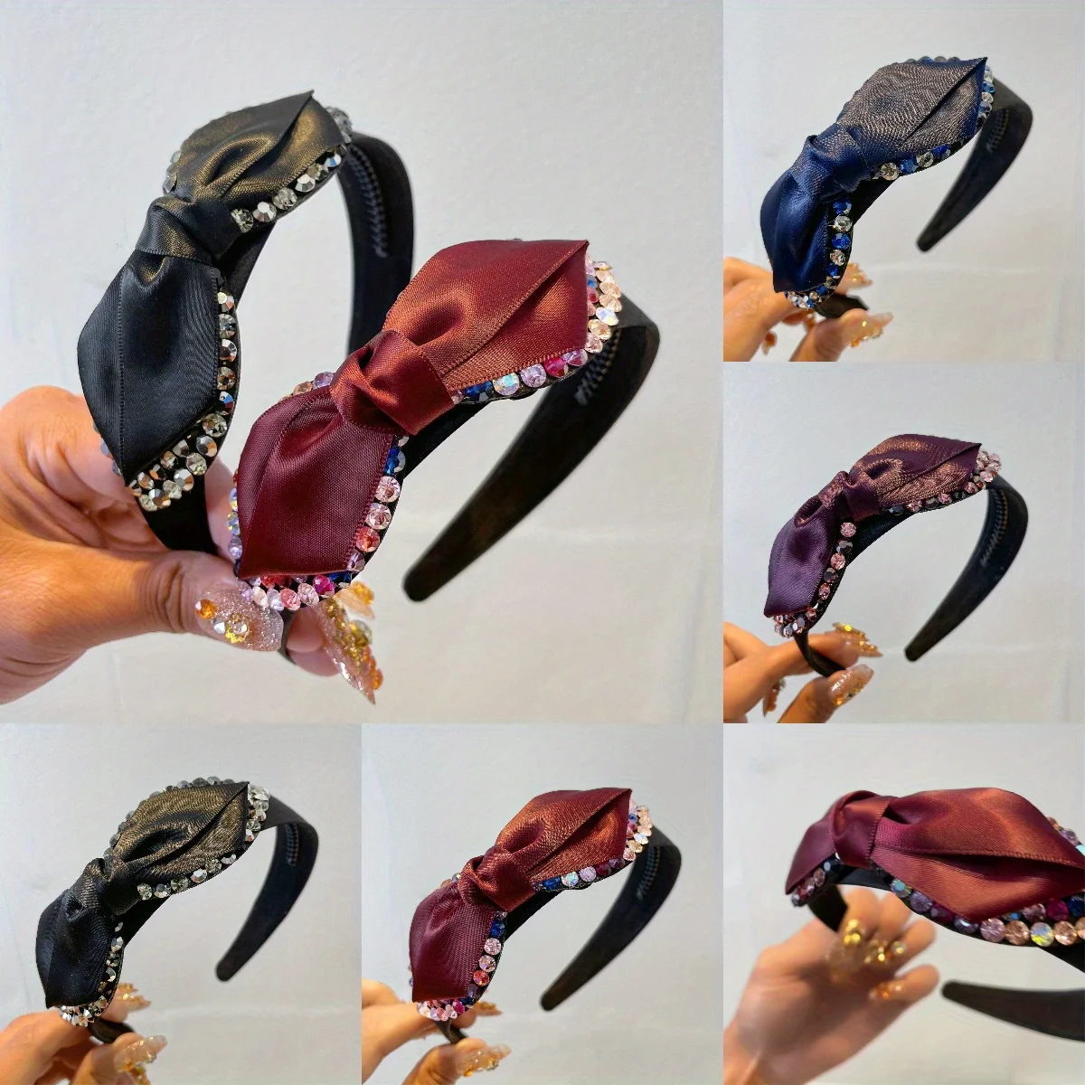 

Crystal Rhinestone Headband with Bow Wide-Brim Hair Hoop for Women Elegant Hair Accessories Wedding Party Daily Headwear