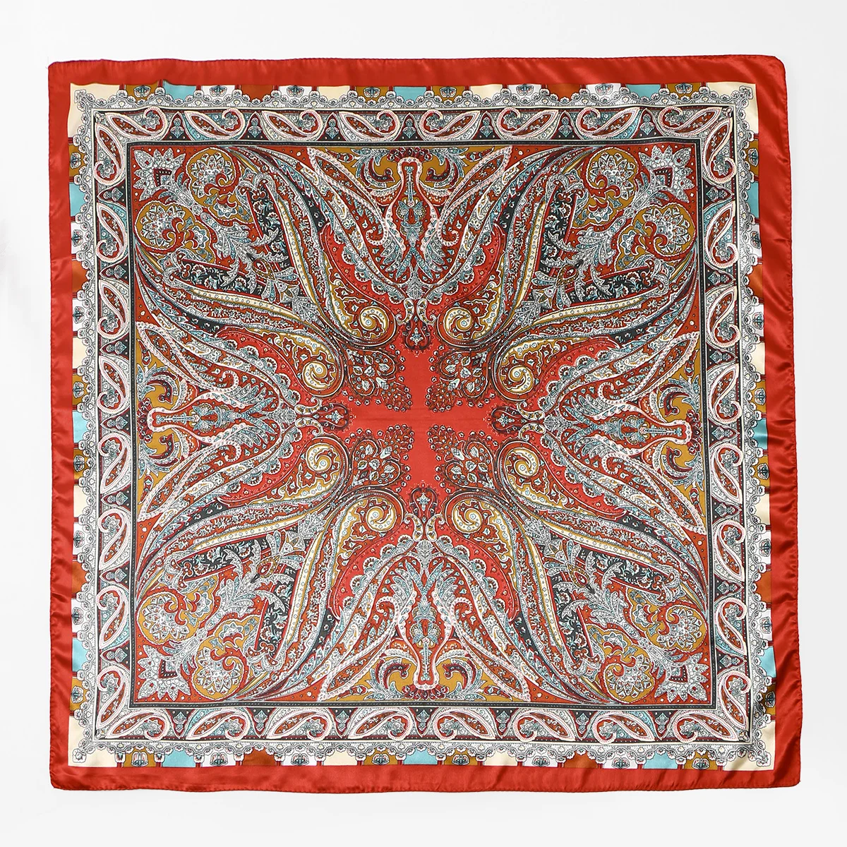 Modisches Paisley-Print-Kerchief, Damen-Haarschal, Seiden-Stirnband, Bandana, Kopftücher, quadratische Hijab-Schals für Damen – Detail 16