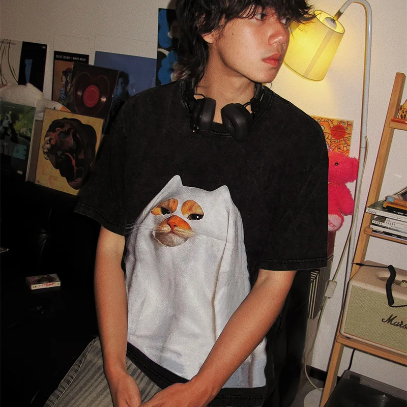 

7AM Хэллоуин Waed Vintage Heavyweight Pure Cotton Свободная футболка ort Sve High Street Faion Youth Culture