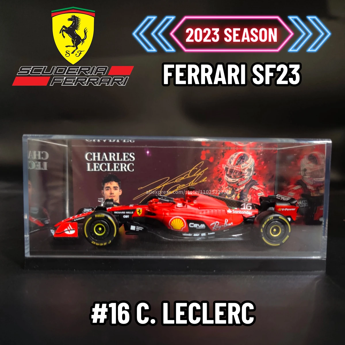 Bburago 1:43 F1 2023 Scuderia Ferrari SF23 Car Model Leclerc Sainz Signature Showcase Formula 1 Toy Miniature Replica Xmas Gift