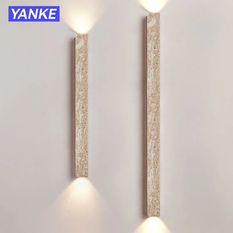 

Retro Travertine Creative Staircase Corridor Entrance Wall Light Bedroom Bedside Lamp Wabi Sabi Yellow Cave Stone Long Wall Lamp