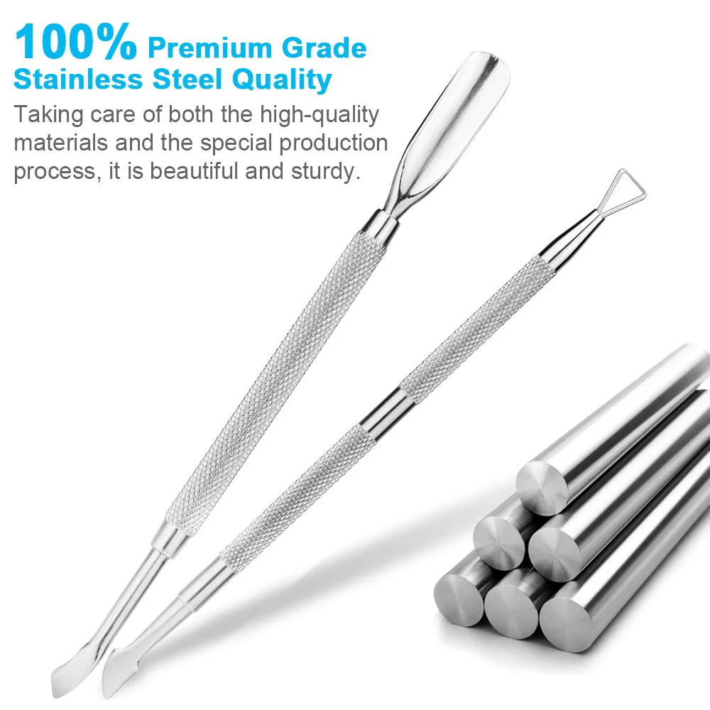 Cuticle Pusher and Cutter Set, Triangle Cuticle Nail Pusher Peeler Scraper, Professional Grade Stainless Steel Cuticle Remover