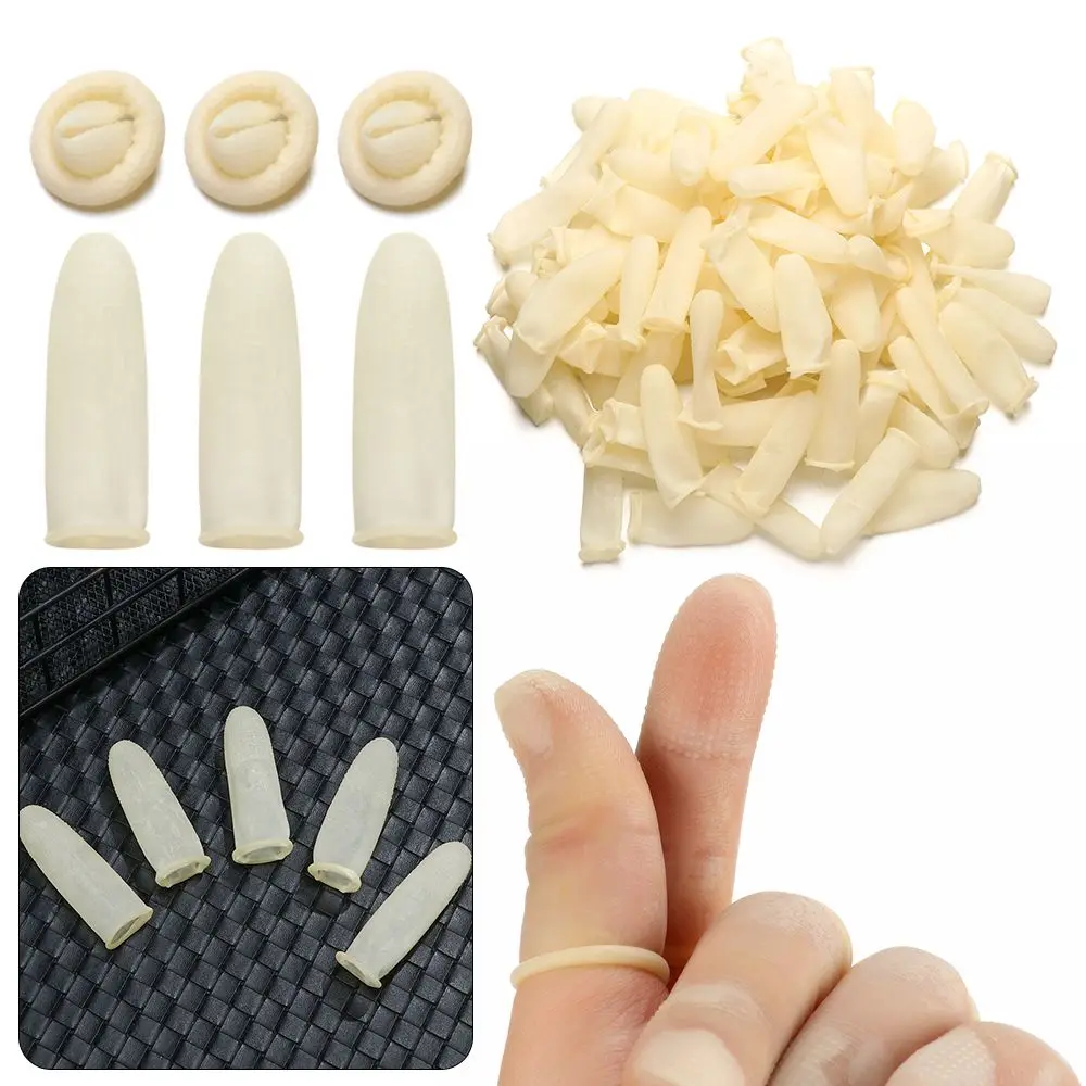 100PCS Reusable Finger Cover Natural Rubber Gloves Non-slip Latex Finger Cots Fingertips Protector Gloves Nail Art Tool