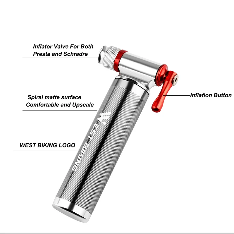 WEST BIKING Portable Bicycle CO2 Pump Aluminum Alloy Ultralight Tire Inflator Cycling Schrader & Presta Mini Bike CO2 Injector