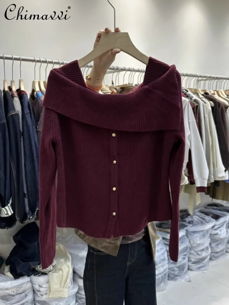 

2024 Autumn Clothes New Temperament Fashion Temperament Single-breasted Shoulder Sweater For Women