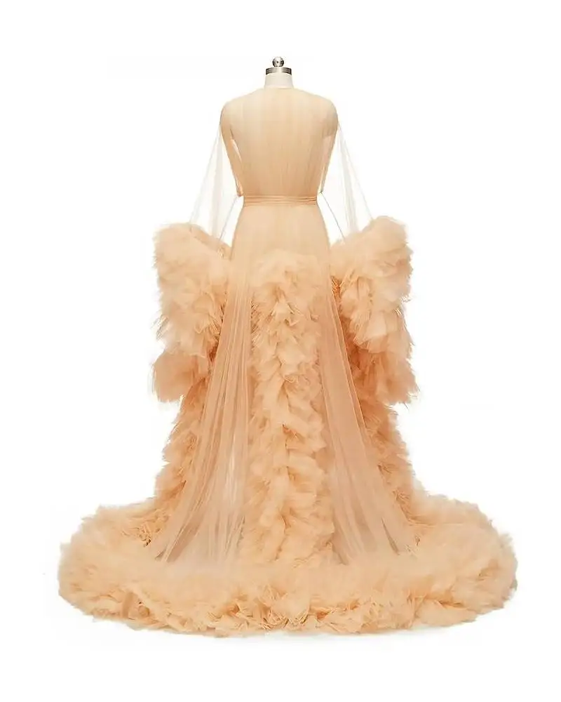 Robe longue en tulle mauve pour femme, robe formelle sexy, col en V, train à volants, adaptée pour les séances photo, baby shower, invité de mariage, 18035 #