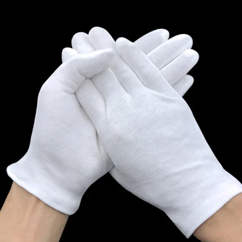 1-10 Pairs Men Women Full Finger Etiquette White Cotton Gloves Waiters/Drivers/Jewelry/Workers Mittens Sweat Absorption Gloves