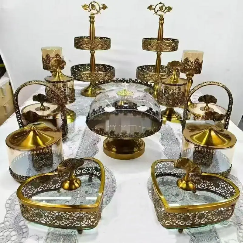 

European-style Fruit Tray Storage Jar Assembly Candy Bar Buffet Set Luxury 14PCS Premium Crystal Glass Wedding Tableware