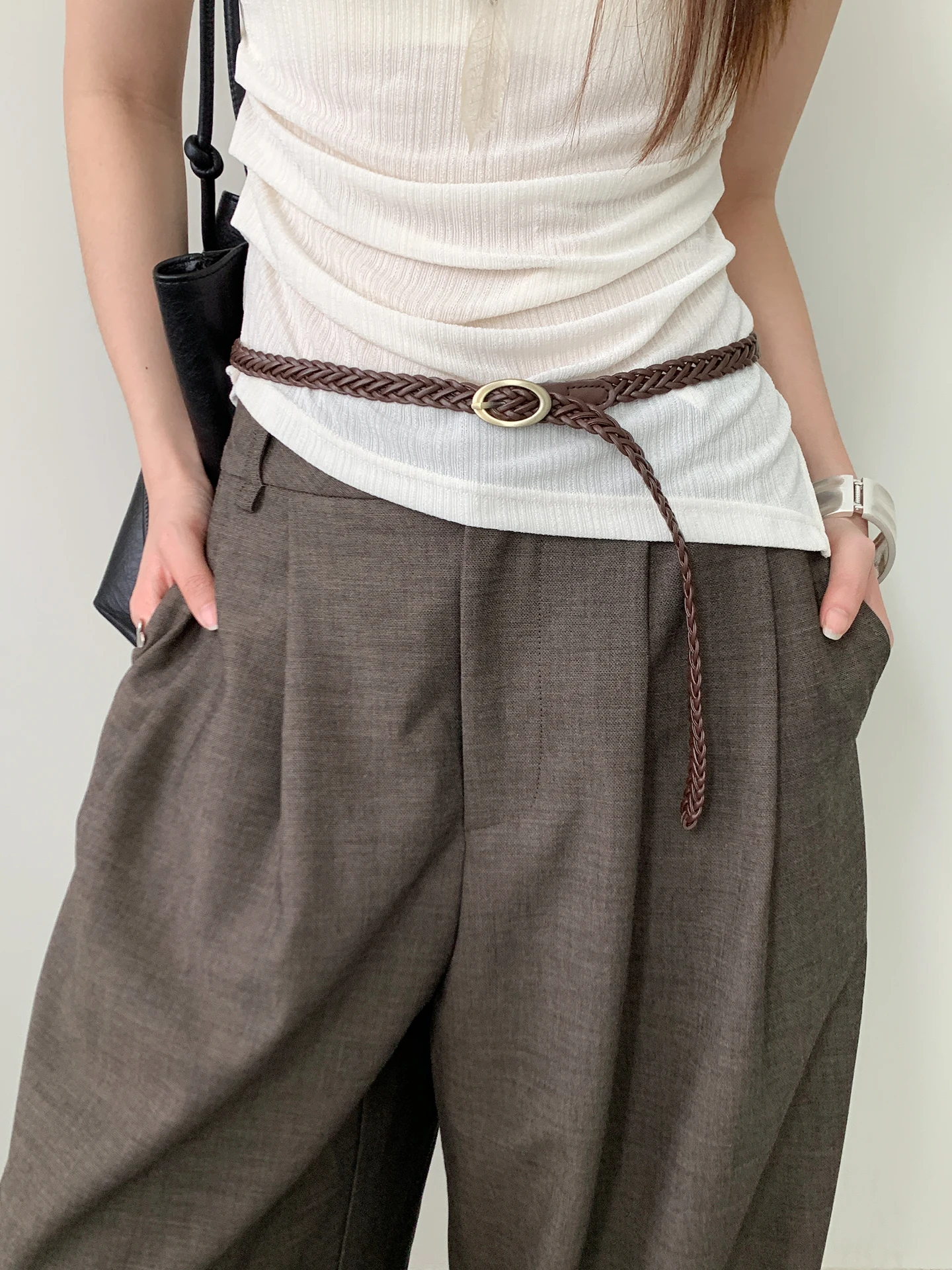 Woven Thin Belt For Women High-End Feel Match With Skirts And Jeans Belt Accessories Slimming Waist-Cinching Belt