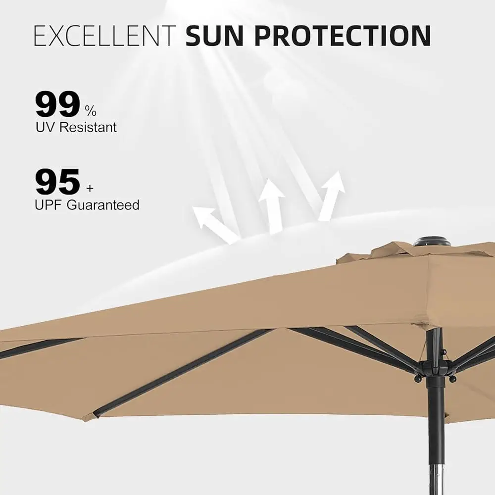 9フィート パティオパラソル 防水 UV耐性 丈夫な金属フレーム付き 調節可能なクランクシステム 加重ベース 屋外スペース