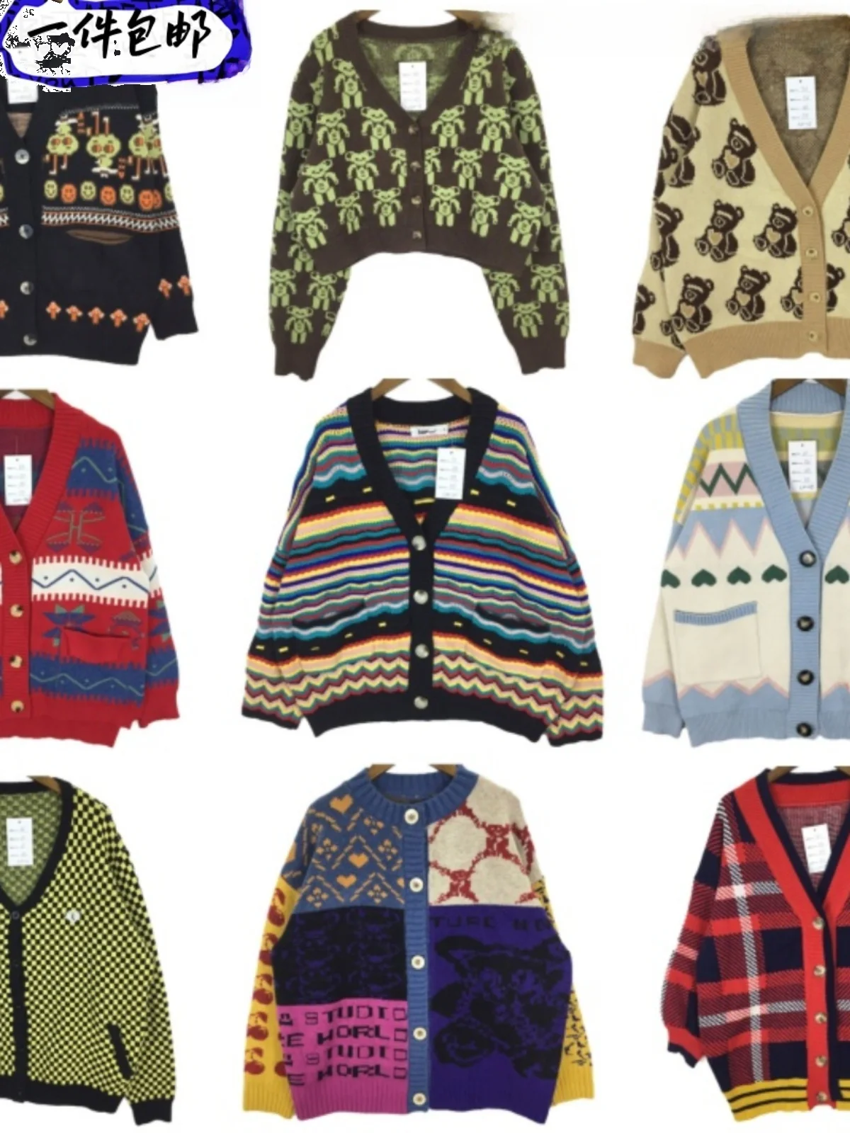 

Винтажный шерстяной кардиган большого размера с вышивкой из мультфильма, теплое длинное пальто-свек с круглым вырезом на одной пуговице, осень-зима