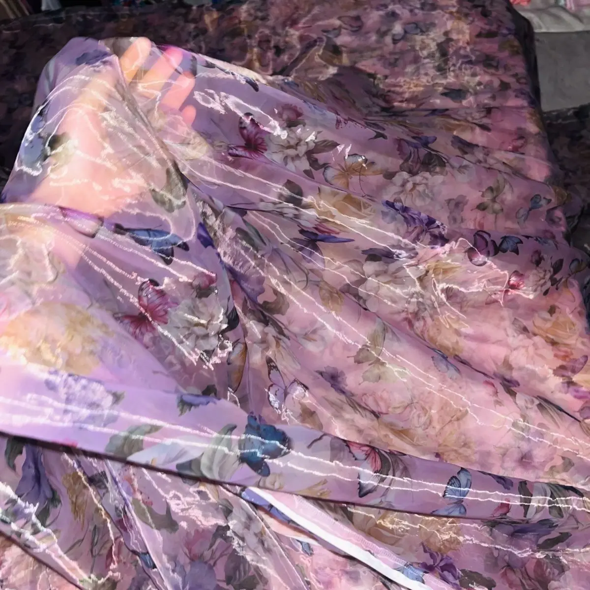 Glossy liquid water gauze organza cover with zipper Floral print bedspread home bedding