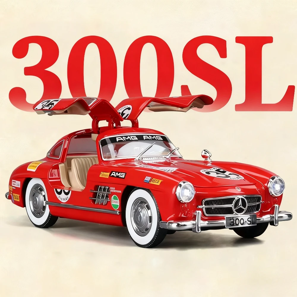 1:24 escala 300sl modelo de carro brinquedo liga diecast portas abertas puxar para trás modelos de veículos vintage brinquedos meninos crianças coleção presentes