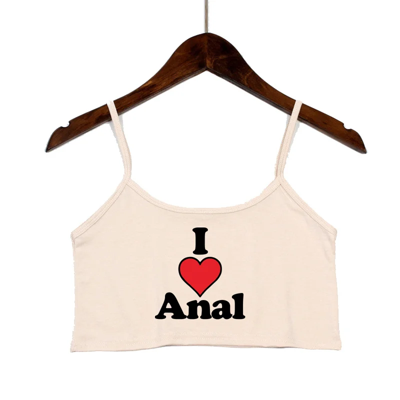 New Anal Love Heart Print Summer Women\'s Crop Top Sexy Elastic Cotton Camis Sleeveless Short Tank Top Bar Hot Tops for Women