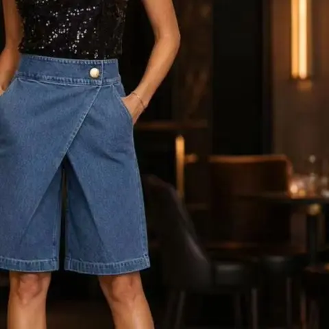 Retro Cotton Denim High Waist A-Line Skirt Women's Summer Anti-Light Slimming Half-Body Skirt Elegant Versatile Style