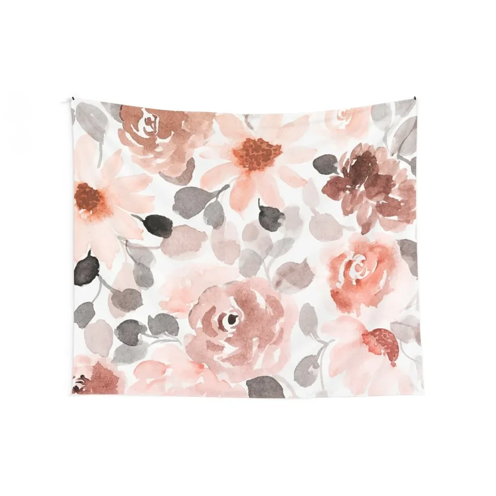 Floral, Watercolor, Soft, Pastel, Rose Gold, Blush Pink and Gray Tapestry Decoration Wall Wall Coverings Tapestry